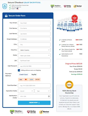 Brain Savior Order Page